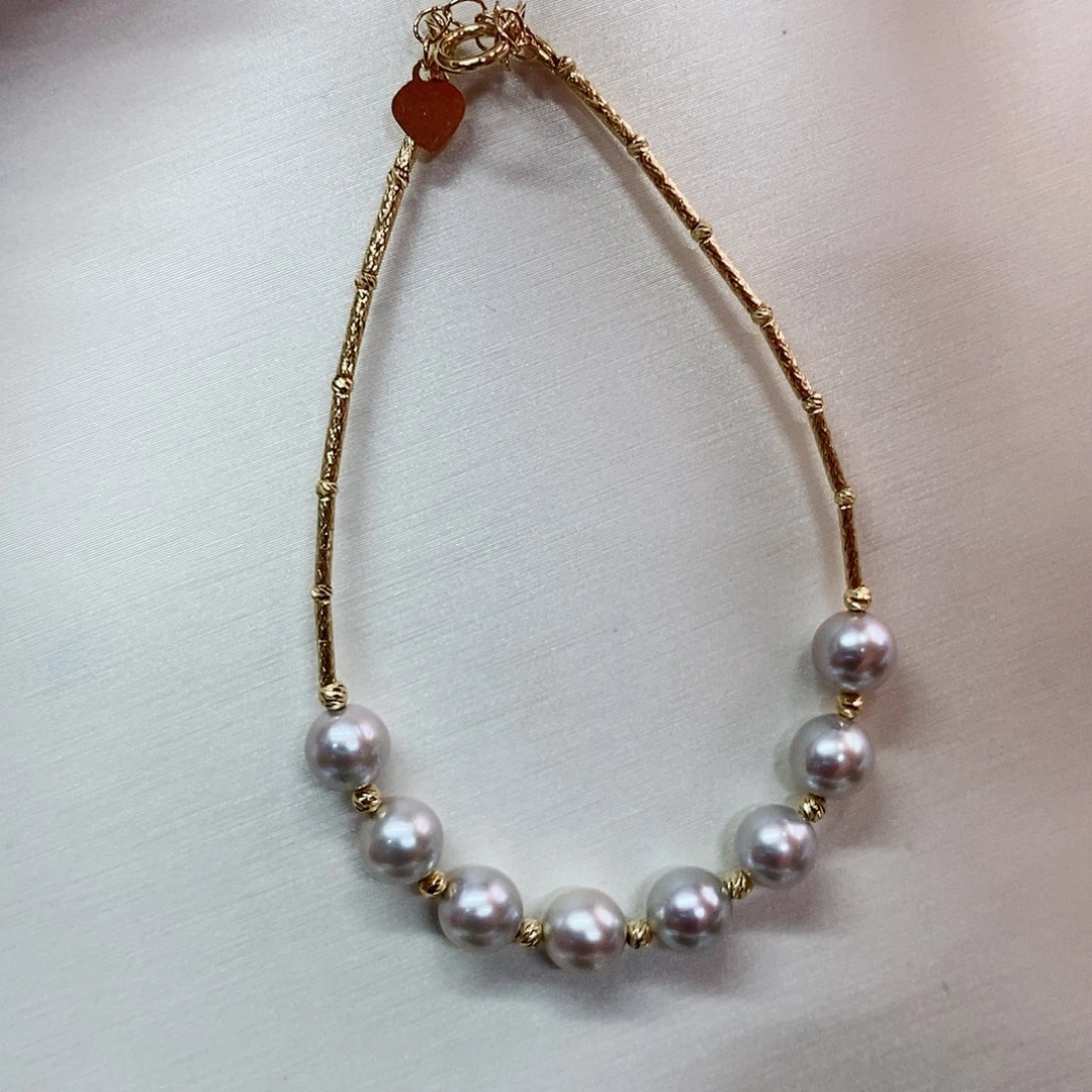 18K金镶嵌手串海水珍珠5.5-6