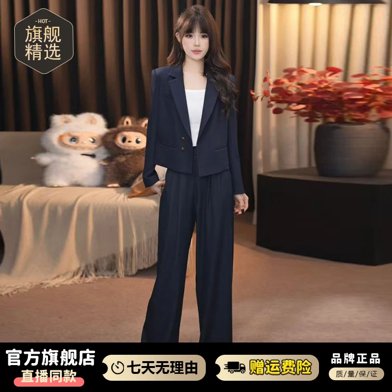通勤风时尚百搭套装女2025春秋新款气质显瘦西装外套阔腿裤两件套