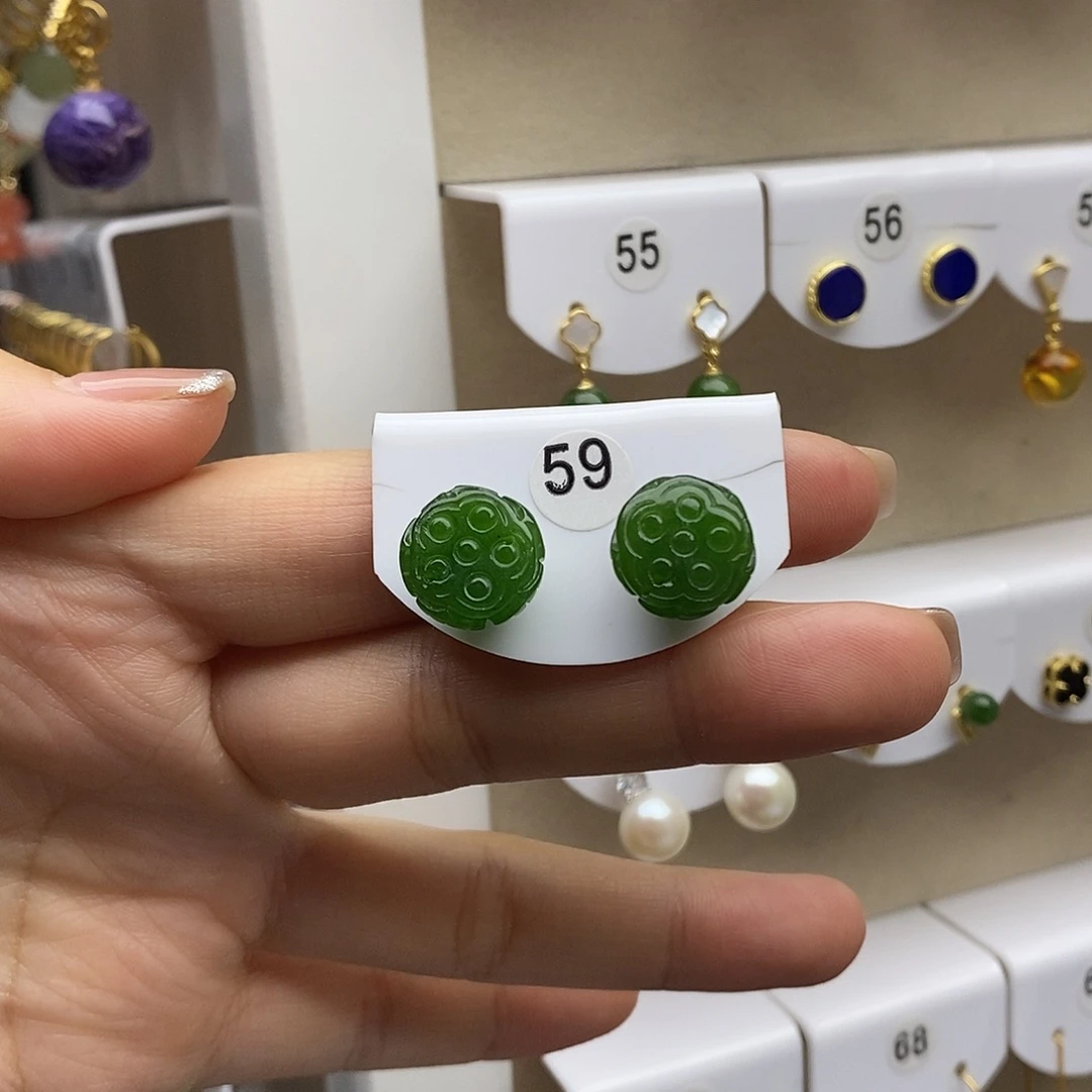 和田玉银S925镶嵌耳饰