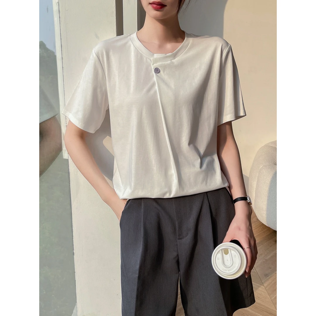 白色圆领短袖女t恤夏季纯棉小个子内搭打底宽松简约上衣2025新款