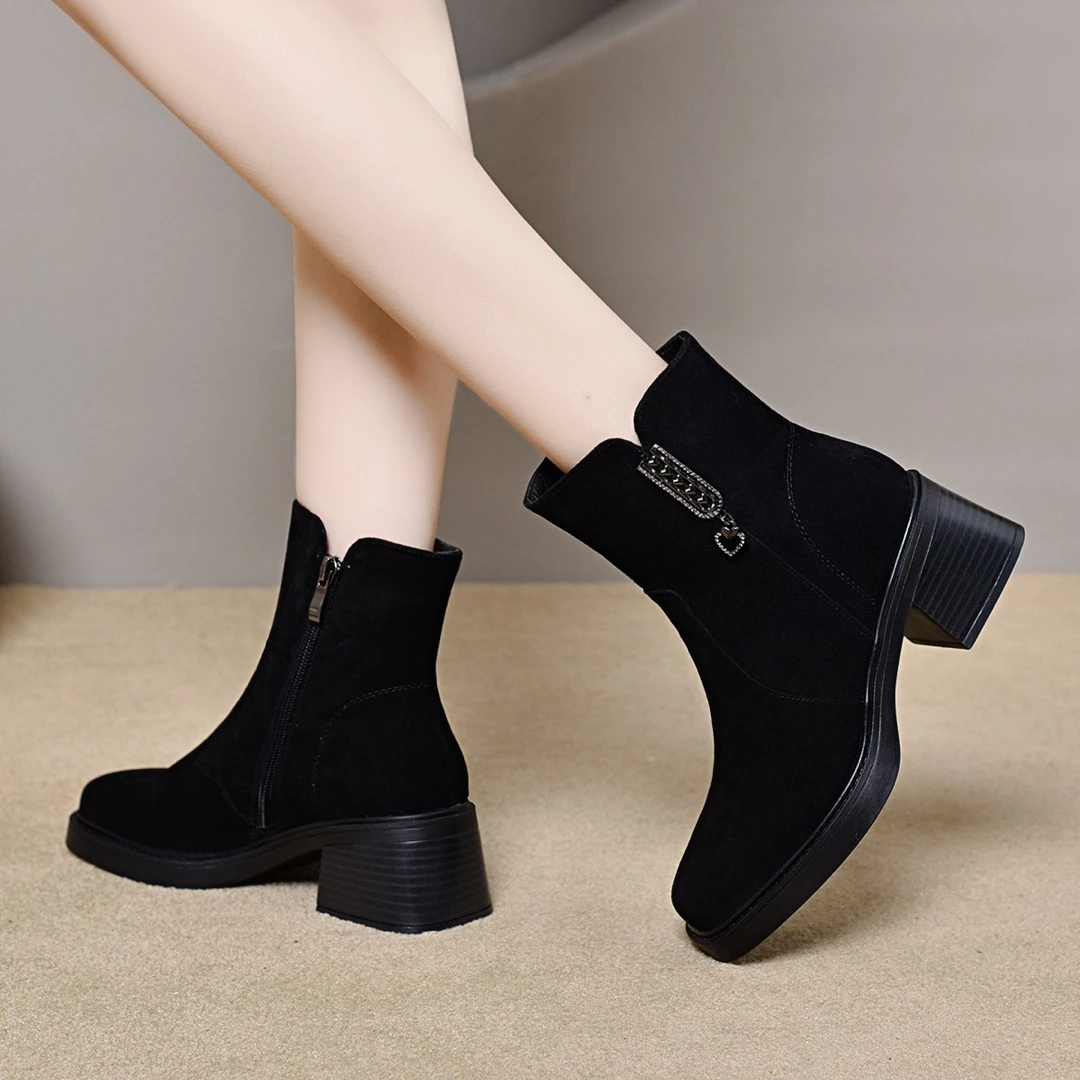 厚底中筒雪地靴女2024新款冬季真皮保暖棉鞋冬款加绒加厚磨砂短靴