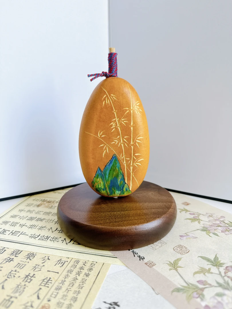 手工墨刻夹扁葫芦精品摆件盘玩把件