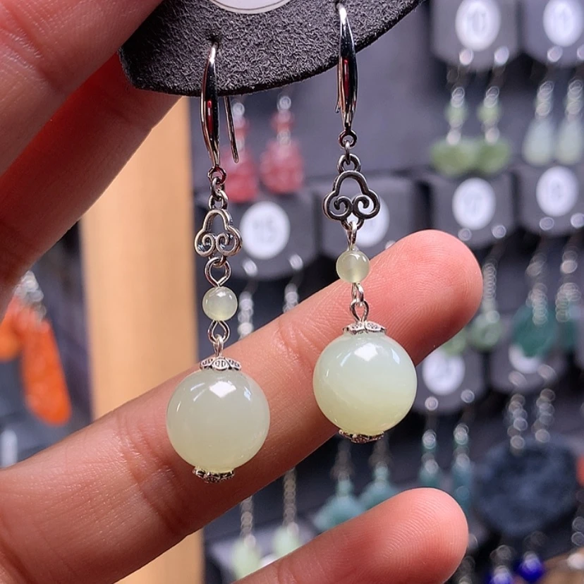 【闪购商品】和田玉耳饰银S925镶嵌承*