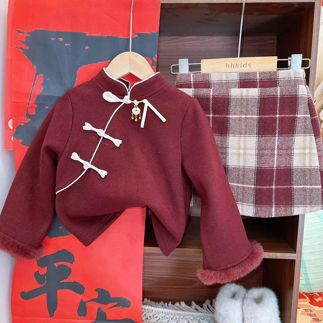 【锦年】女童拜年服套装2024儿童加绒加厚冬装中国风唐装ETZ539