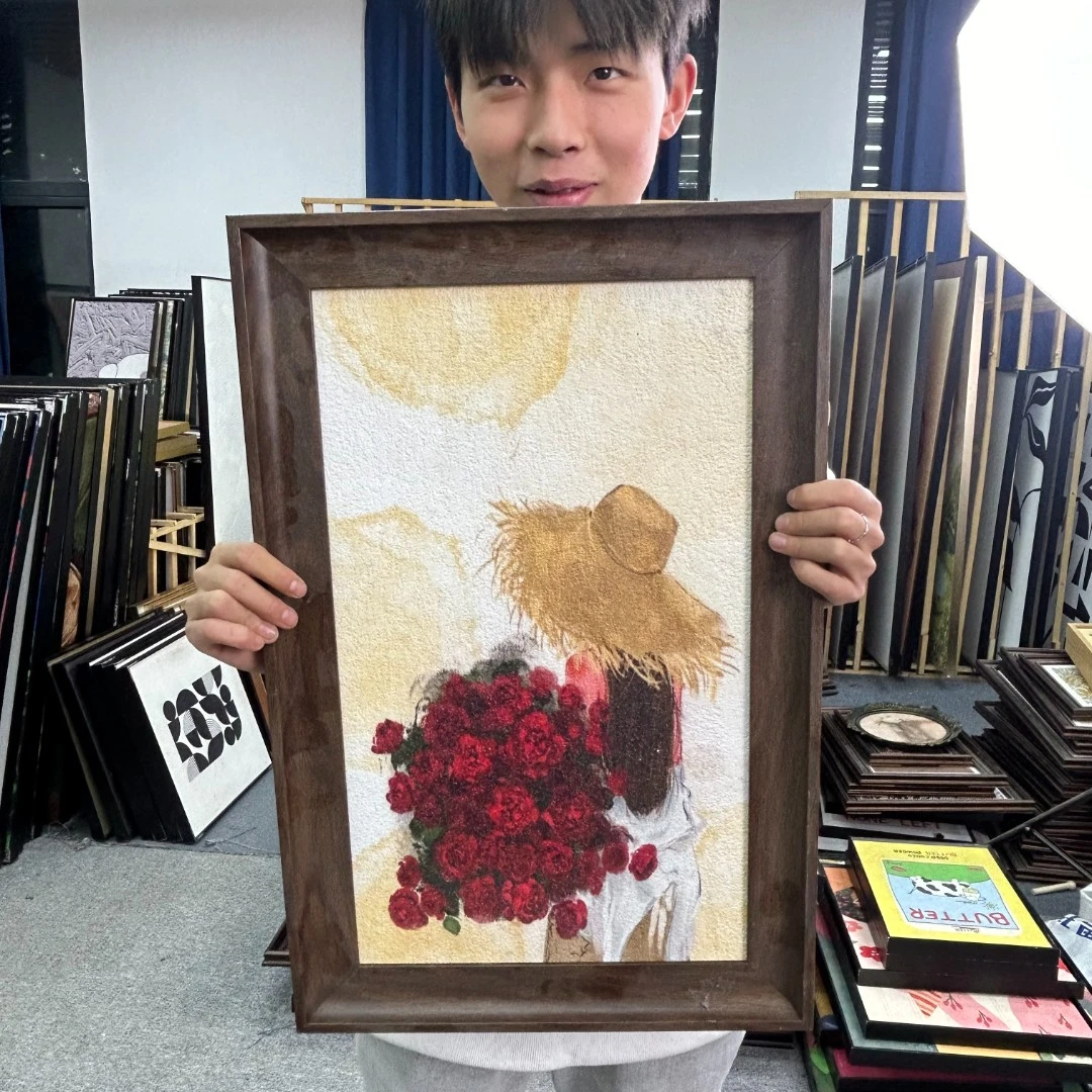 法式小众复古风花卉女孩沙发背景墙装饰画146