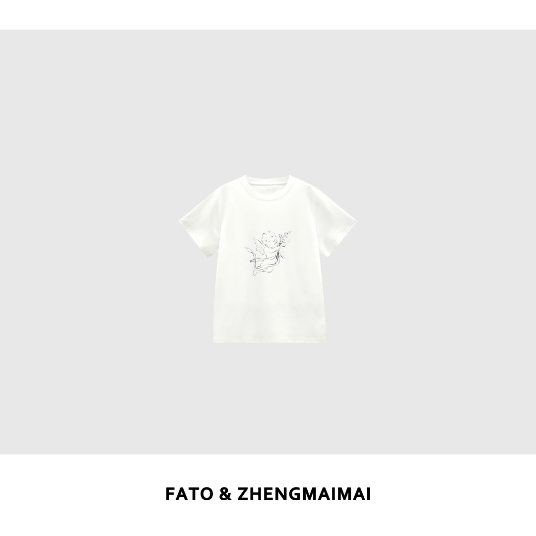 【郑买买】可爱天使 夏季款甜美百搭休闲印花短袖T恤 XM50403T1