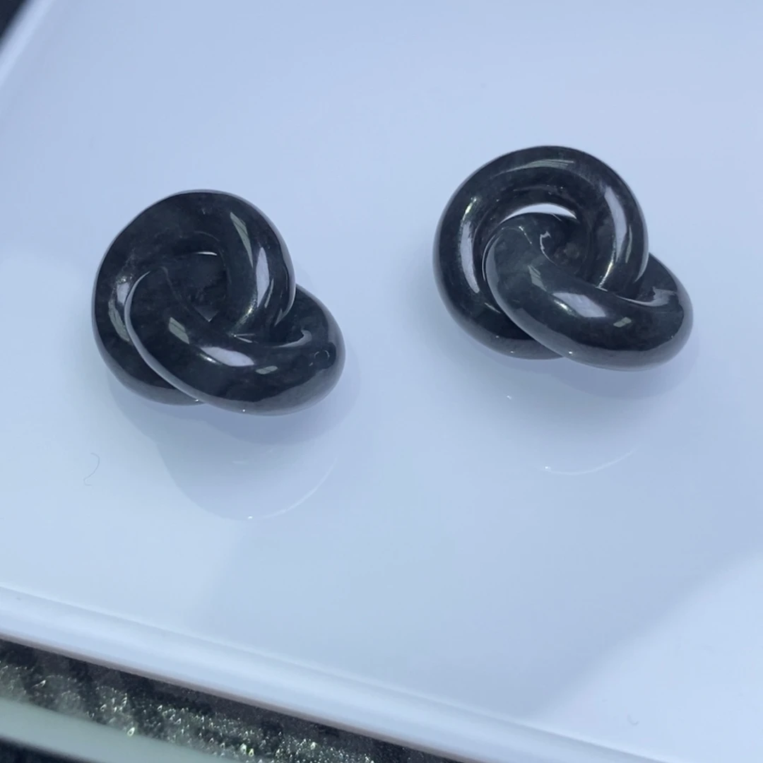 翡翠未镶嵌耳饰黑乌鸡双环