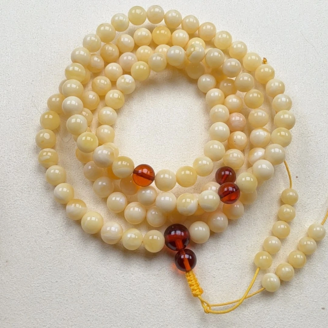 手串蜜蜡未镶嵌7+俄料浓白蜡108佛珠