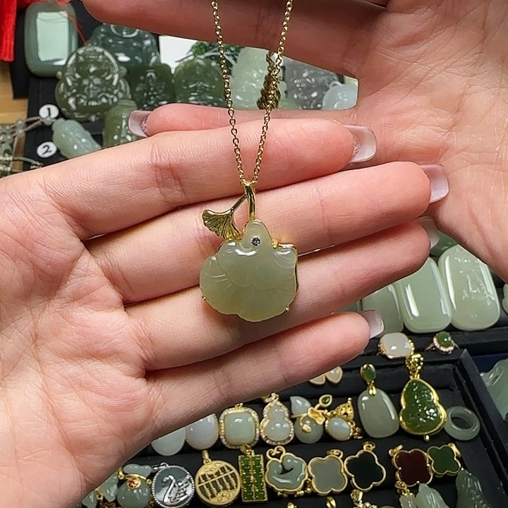 颈饰银S925镶嵌和田玉送链子送绳