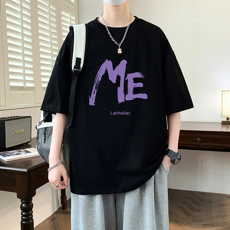 夏季青少年潮流短袖宽松大码男T恤半袖学生时尚休闲百搭印花港风