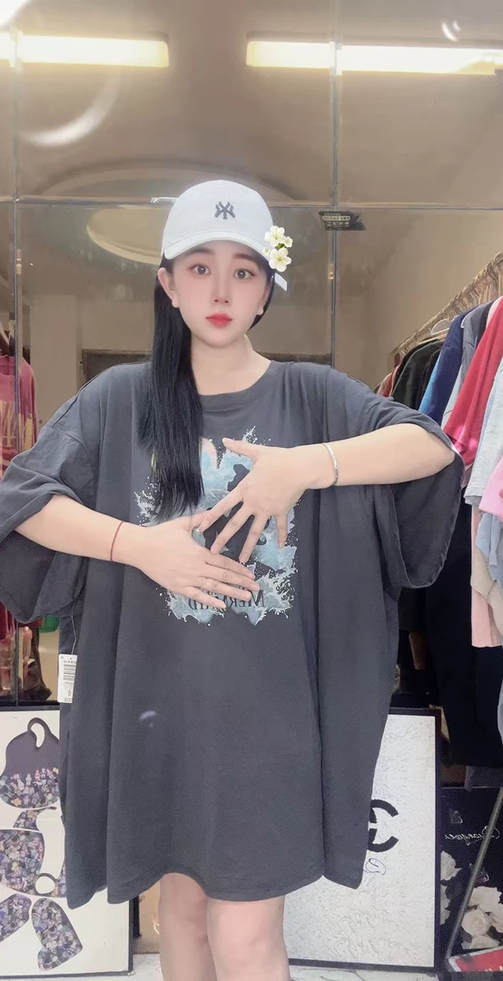 外贸纯棉大码T恤灰色美女望月