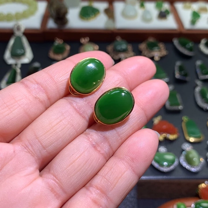 和田玉耳扣银S925镶嵌