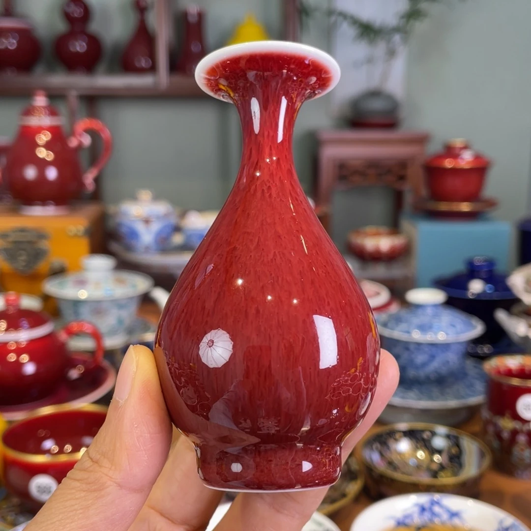 清欢雅玩原矿郎红小玉壶春瓶