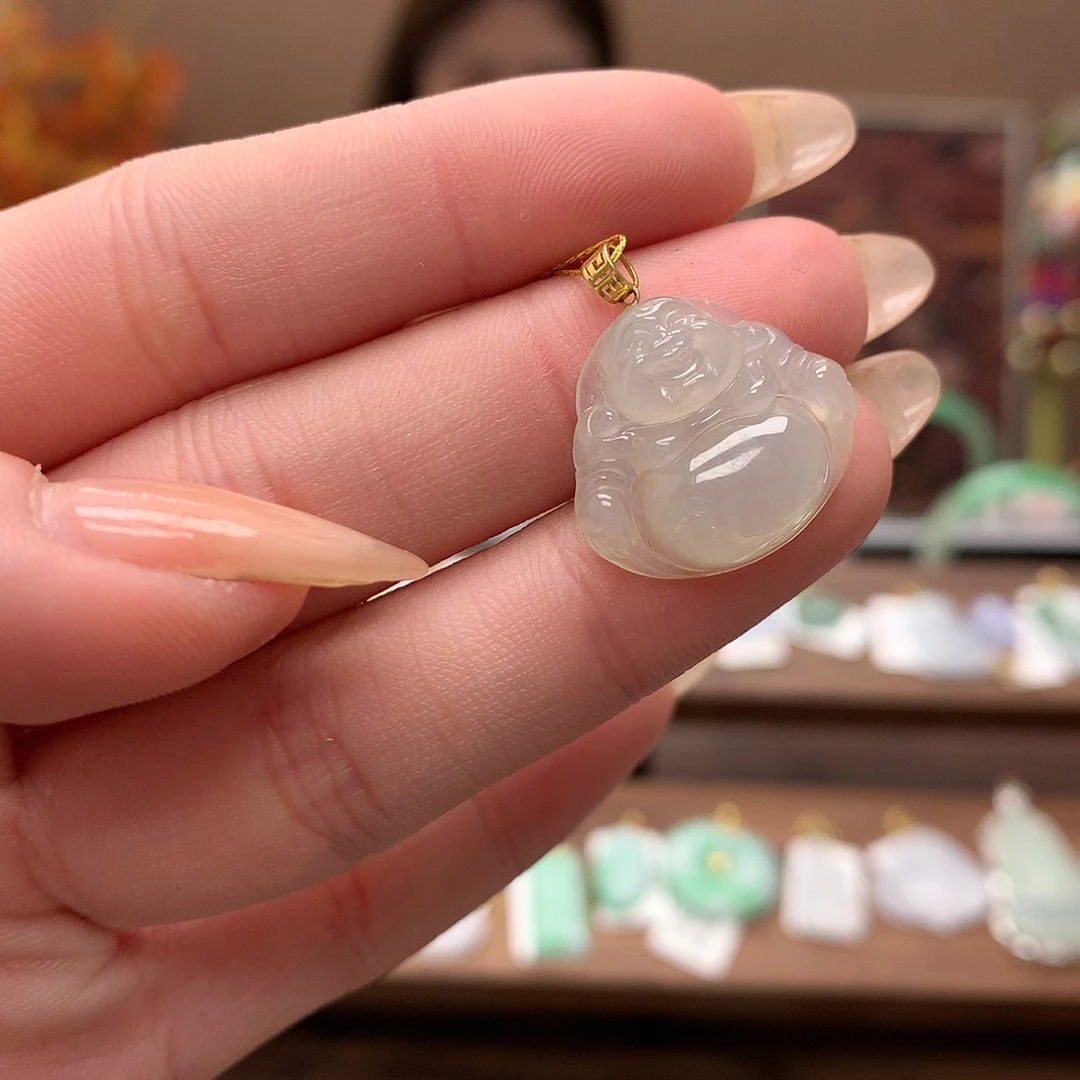 翡翠吊坠(不含链)18K金镶嵌