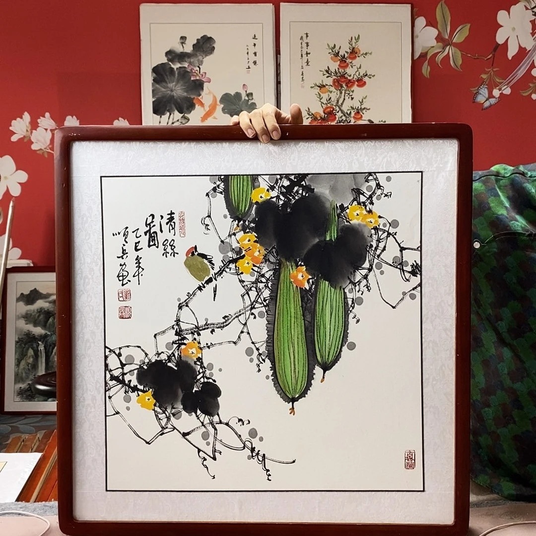 国画手写手绘带框包邮62✖️62国画作品