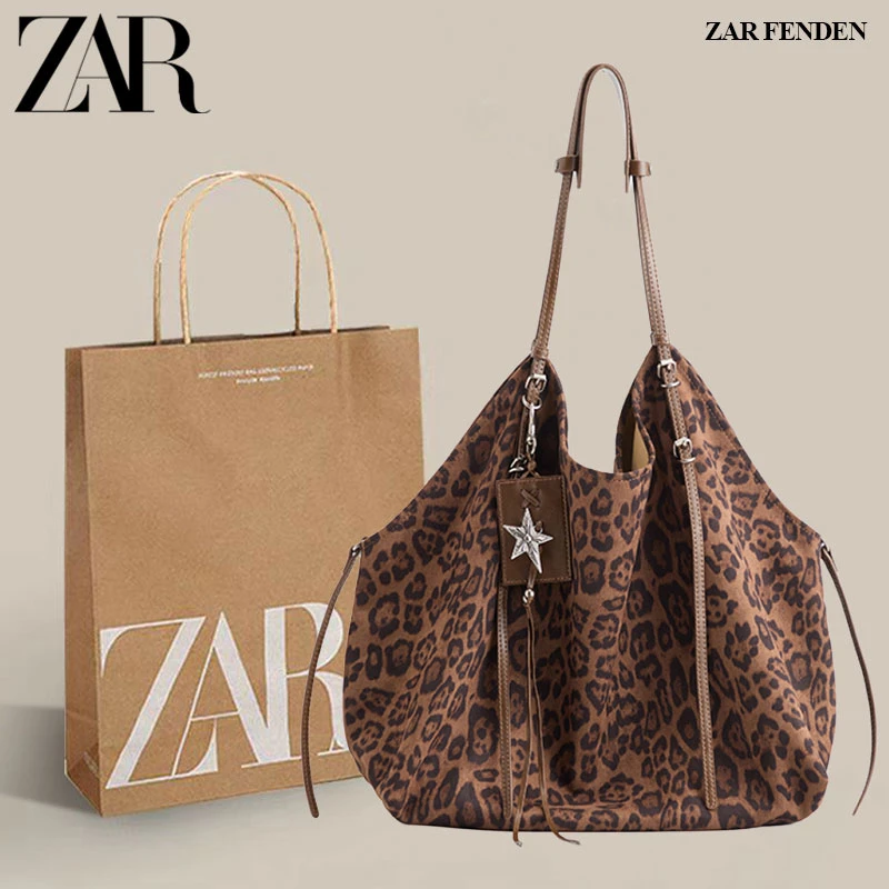 ZAR FENDEN慵懒松弛感复古豹纹包包女托特包通勤女包新款单肩大包
