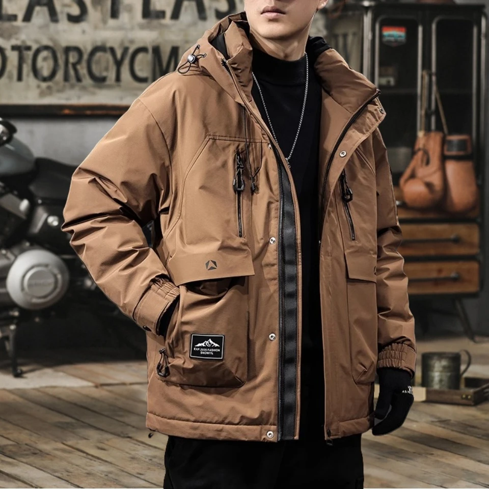 秋冬新款新国标90鸭绒工装羽绒服男户外机能美式休闲宽松连帽外套