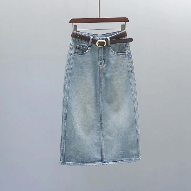 复古高腰牛仔半身裙女2025夏季新款中长款开叉休闲包臀A字裙显瘦