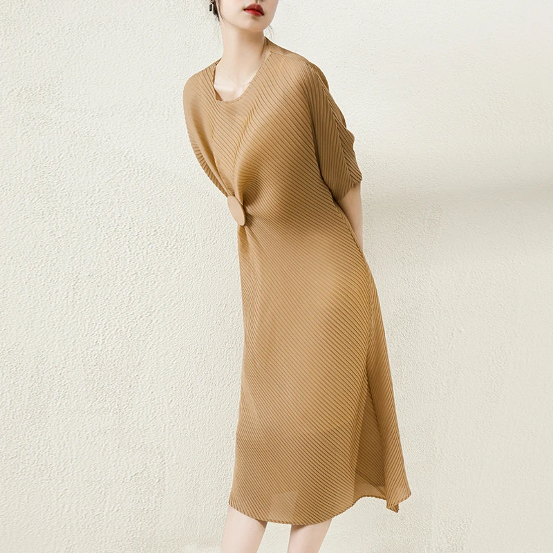 连衣裙气质中长款时尚宽松夏季新款高腰不规则纯色通勤裙子