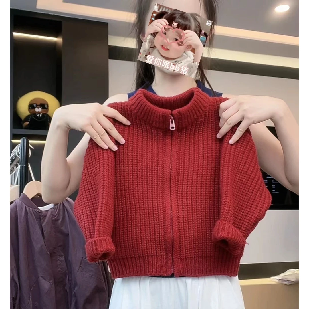【现货】阿卷2024秋装韩版儿童时尚气质纯色毛衣针织衫外套SJ4323