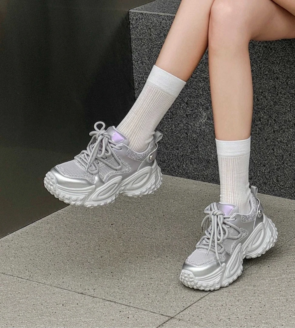 增高厚底老爹鞋女2025春季新款百搭透气圆头系带运动鞋7517-2