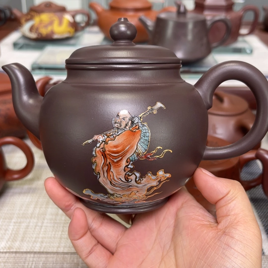 强***菜茶壶紫砂紫泥珐琅彩