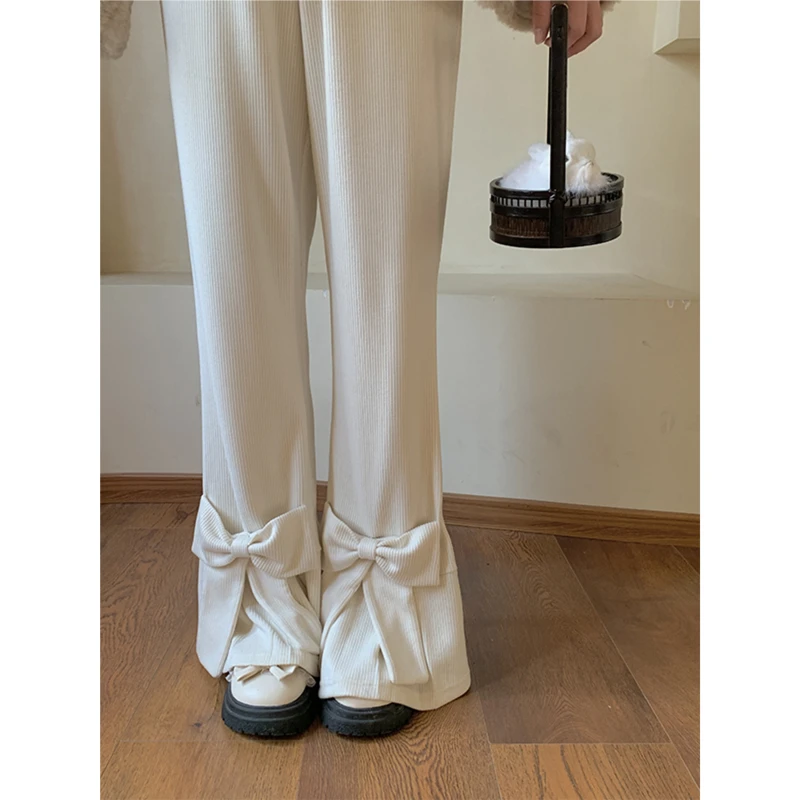 sinsingirl海派甜心裤子女2025春季新款蝴蝶结休闲裤松紧腰阔腿裤