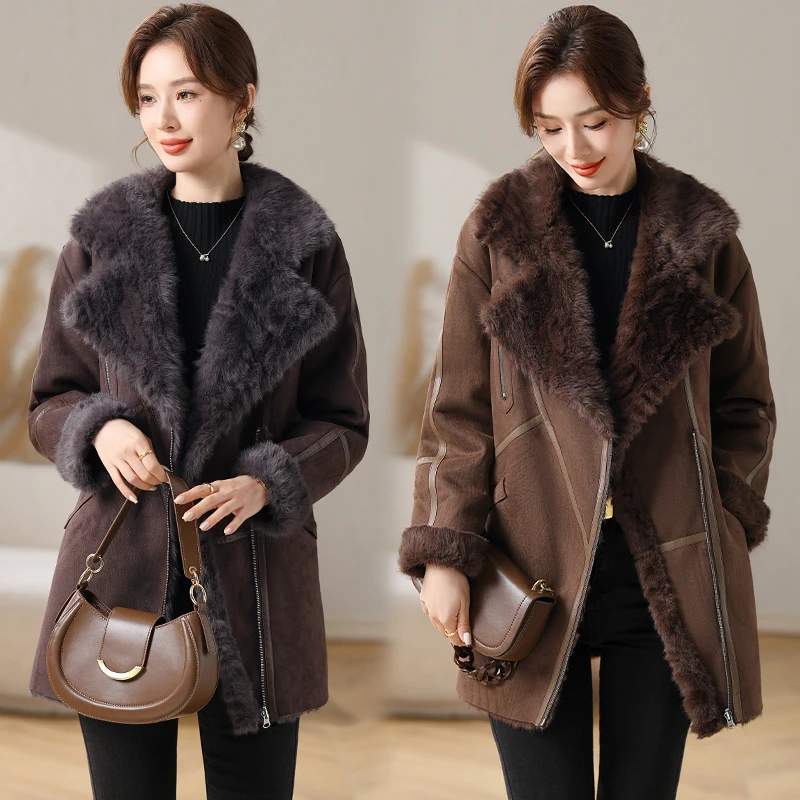 中年妈妈两面穿仿貂绒皮毛一体外套女冬装新款阔太太时尚洋气大衣