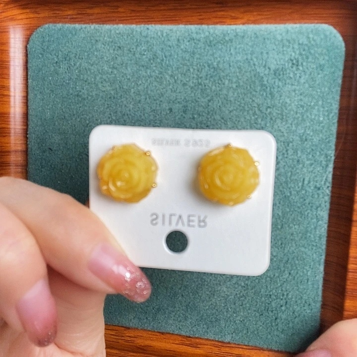 蜜蜡银S925镶嵌耳饰耳钉