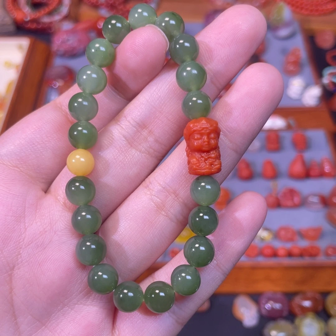 未镶嵌手串和田玉（碧玉）南红度母