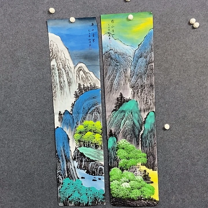 国画两幅四尺对开山水一幅