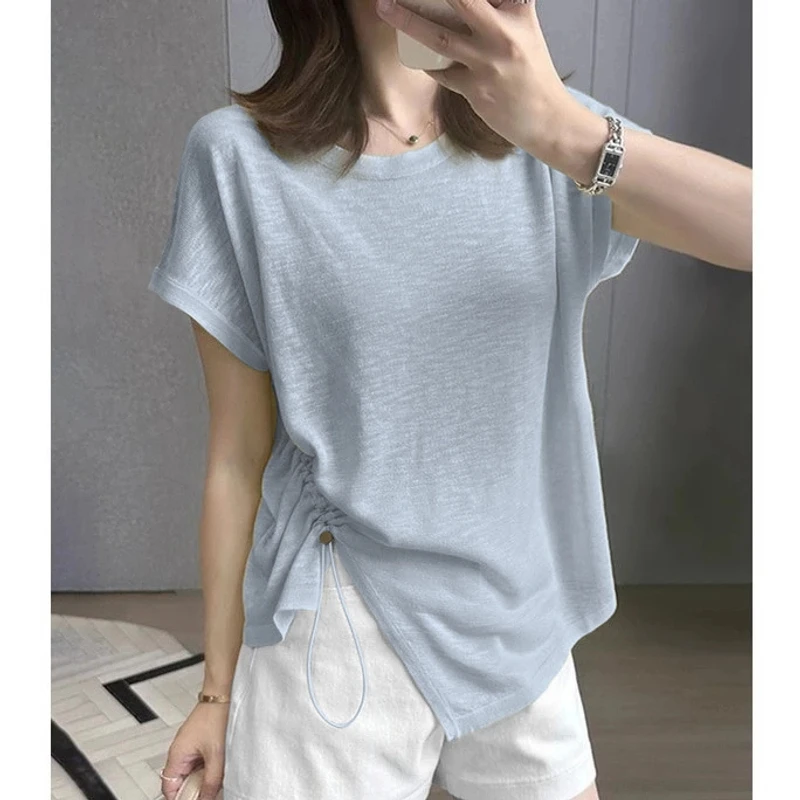 卡莲格/品牌黑标旗舰店/不规则冰丝雪花棉短袖T恤大码显瘦设计感