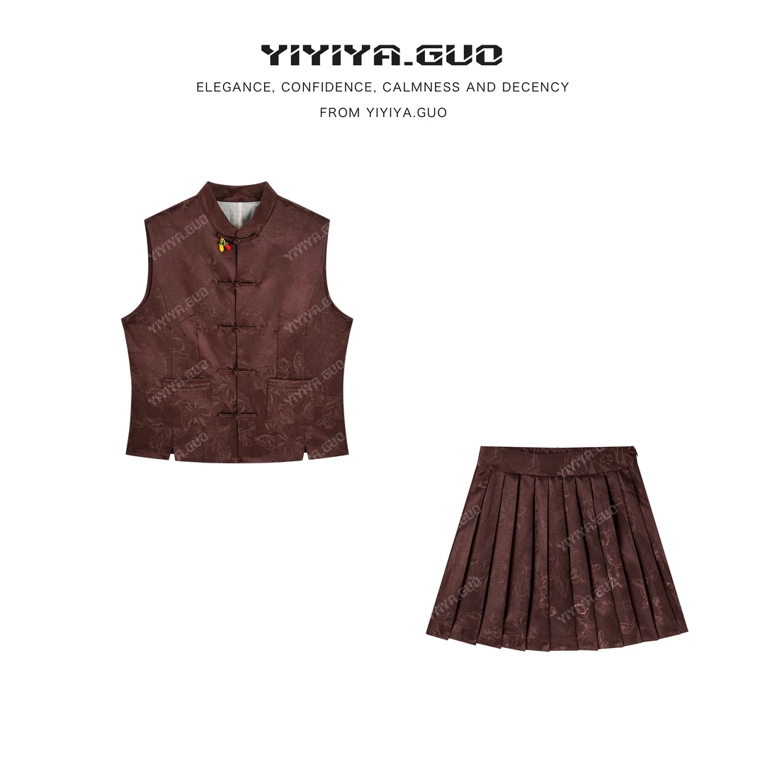 yiyiya.Guo艺艺吖新中式中国风奢雅提花立领马甲2782SS52