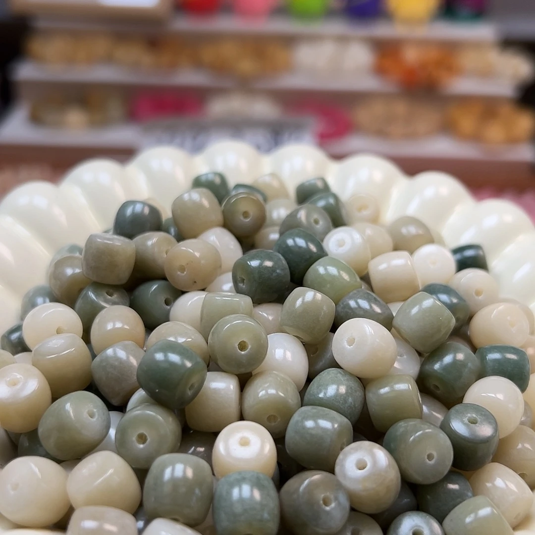 手串菩提根/象牙果微瑕卡10雪花绿直切200颗
