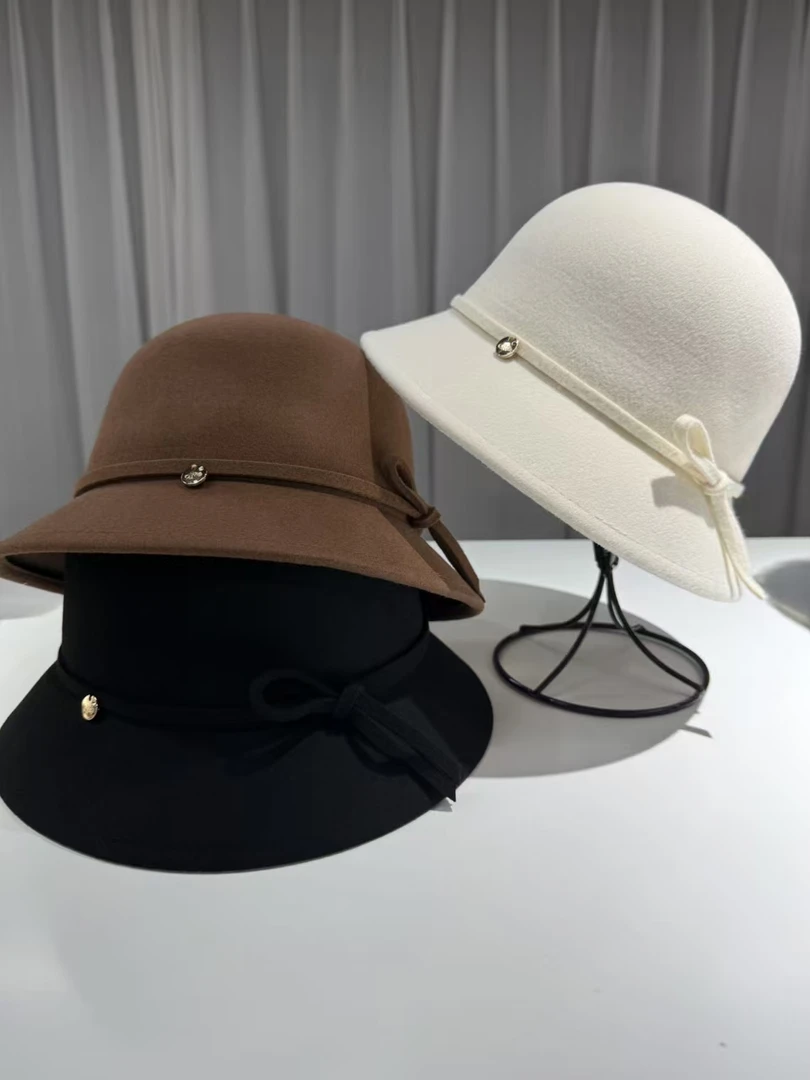 礼帽法式短檐秋冬盆帽渔夫帽帽子百搭复古贝雷帽黑色女士帽子女款
