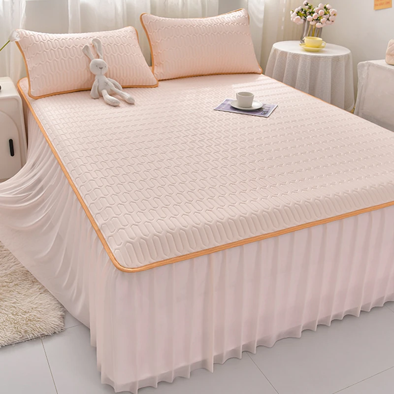 夏季A类冰丝凉席防滑乳胶床裙三件套公主风空调席水洗机洗软席子