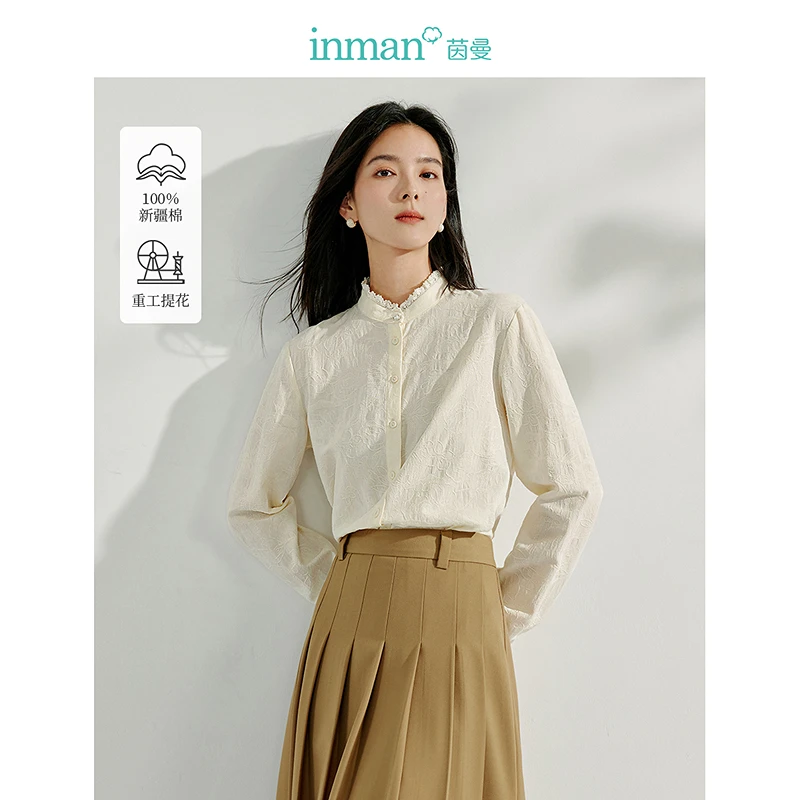 【商场同款】茵曼2025春秋新款女衬衫上衣衬衣气质长袖纯棉宽松休闲