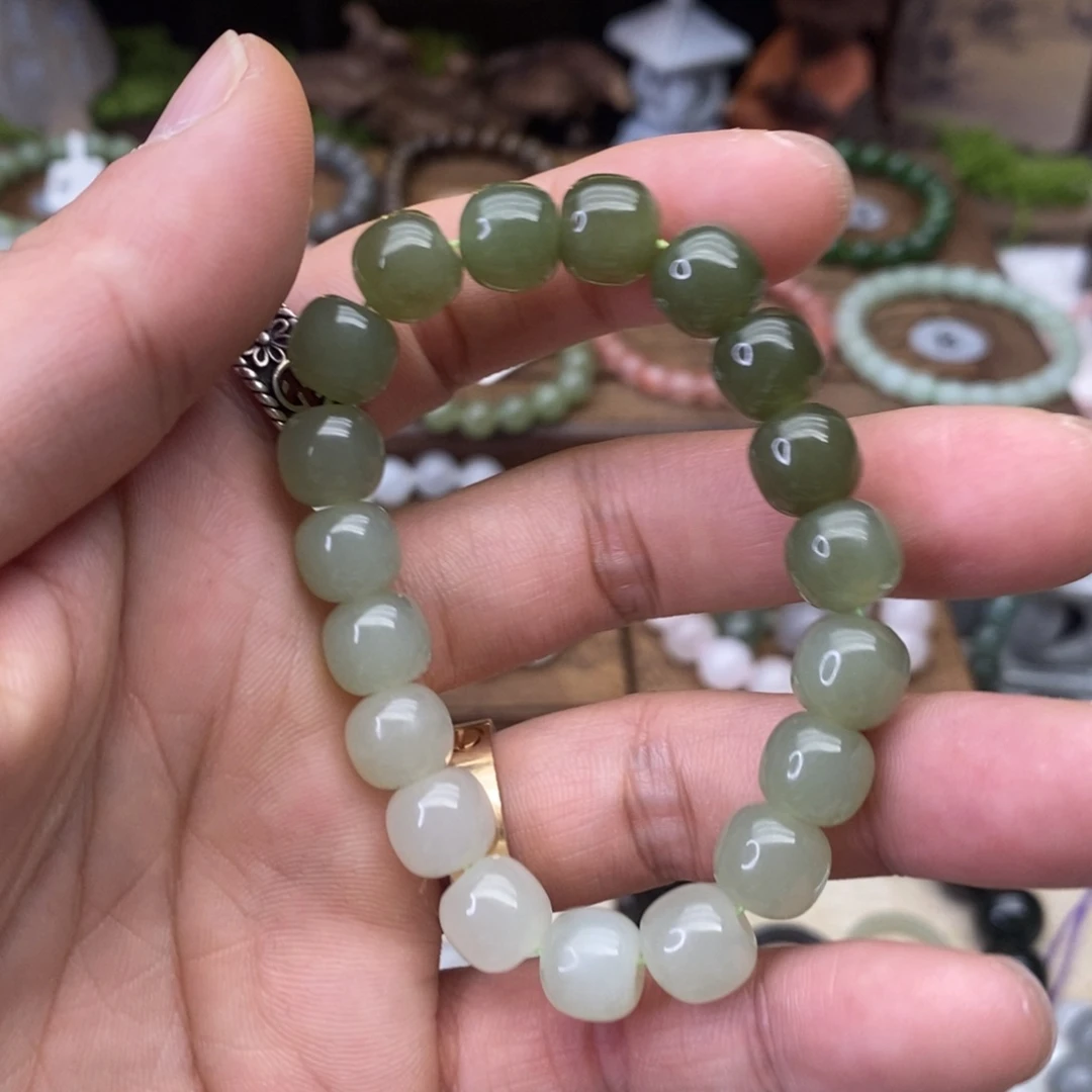 和田玉未镶嵌手链卡10渐变老型珠