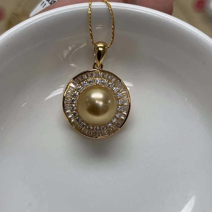 银S925镶嵌海水珍珠颈饰金珠10-11mm57号