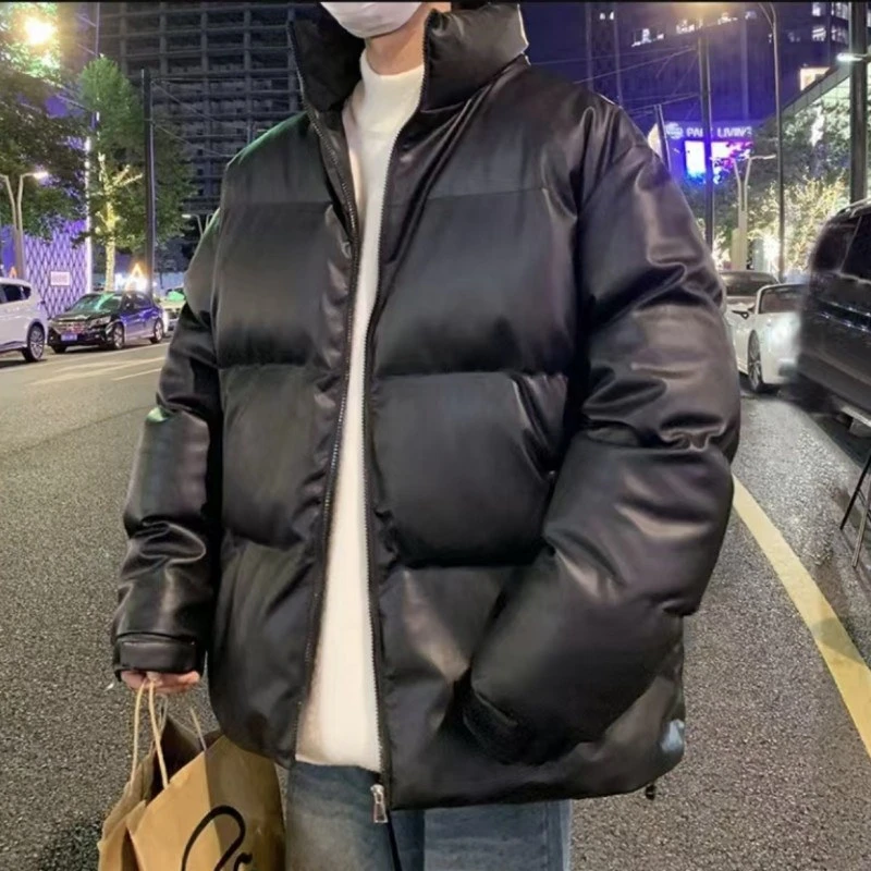 D3126冬季pu皮棉袄防风保暖棉衣男女棉服港风宽松面包服立领外套