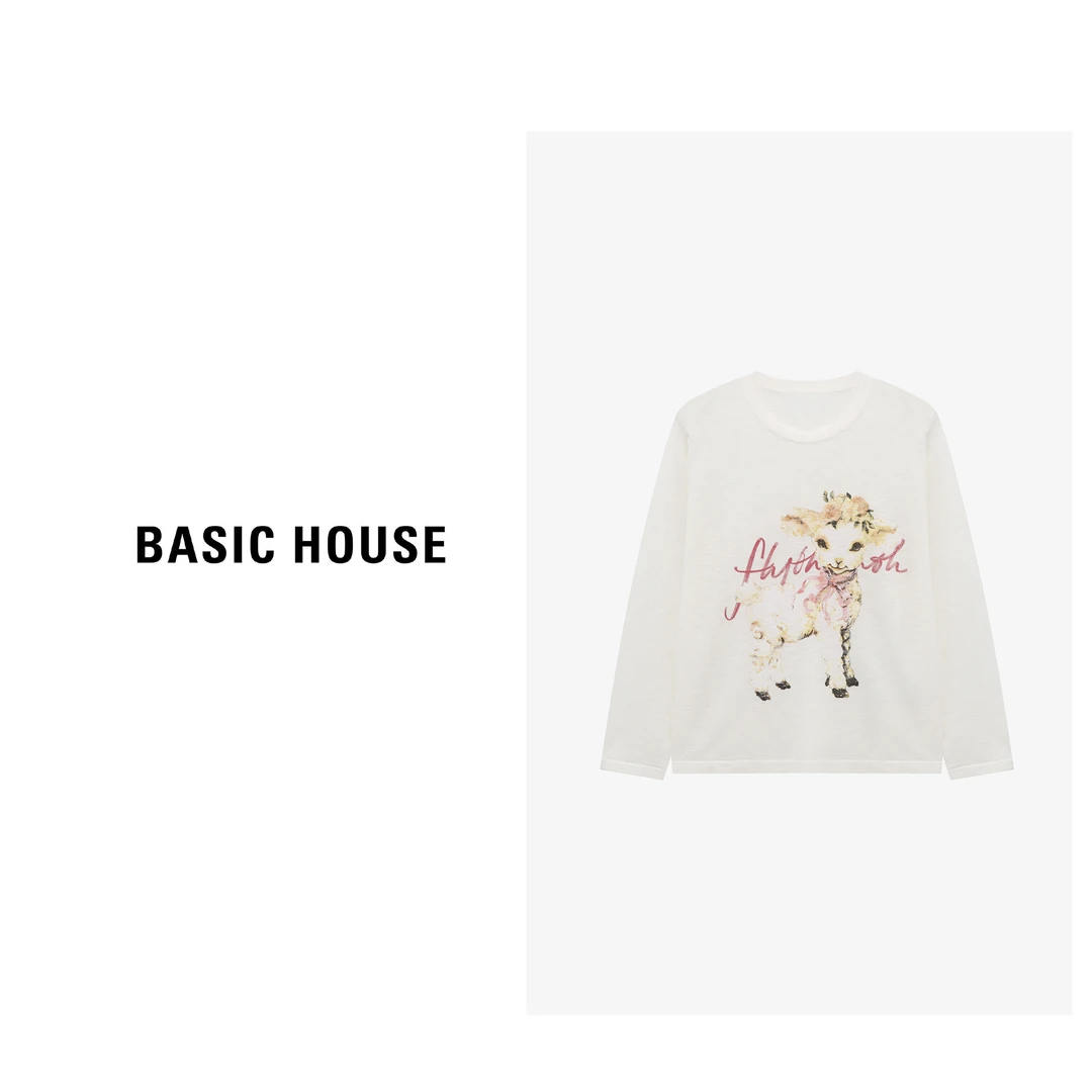 Basic House/百家好设计款时尚百搭印花长袖针织衫B0625B5H772