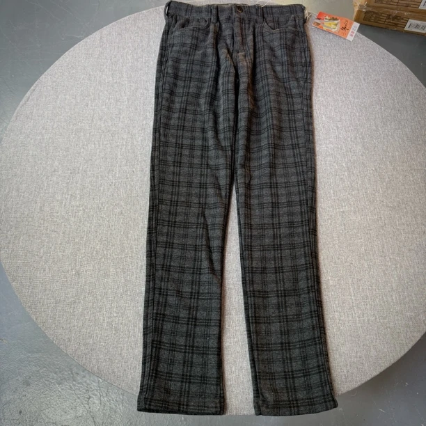 0092百搭魔术裤必备口袋拉链加绒加厚格子洋气休闲打底裤