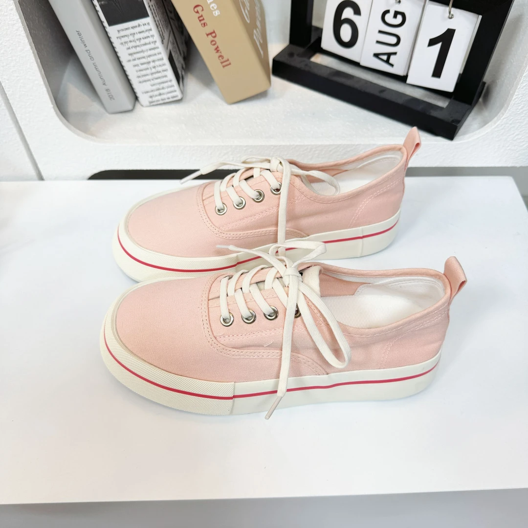 H1333 粉色 夏季透气糖果色低帮懒人一脚蹬韩版百搭港风帆布鞋