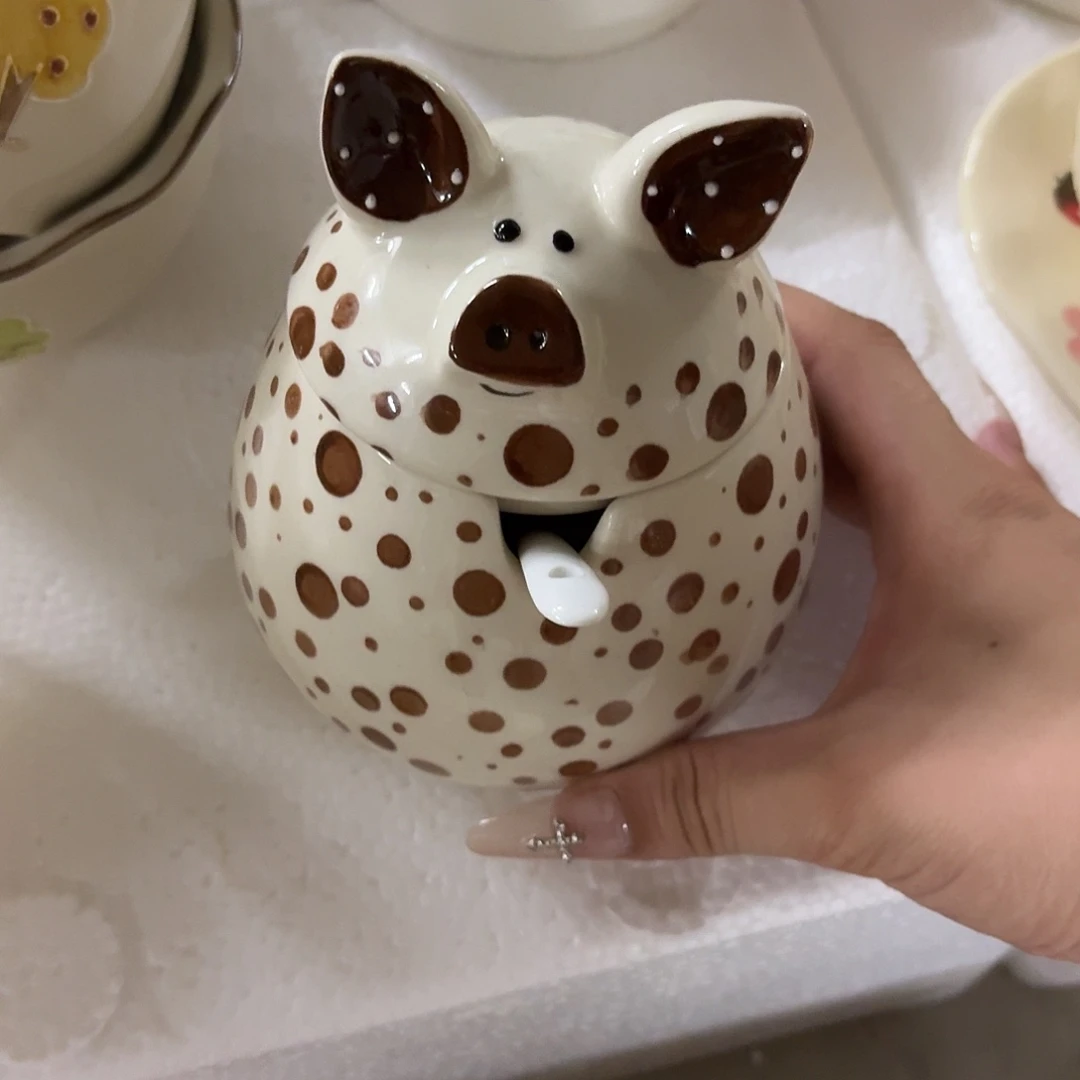 搪瓷微瑕小猪调料罐