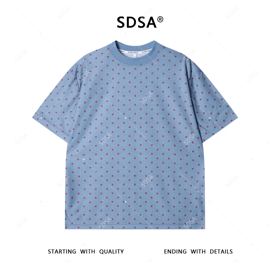 夏季高级感新款男士美式撞色波点印花设计短袖T恤时尚圆领上衣潮