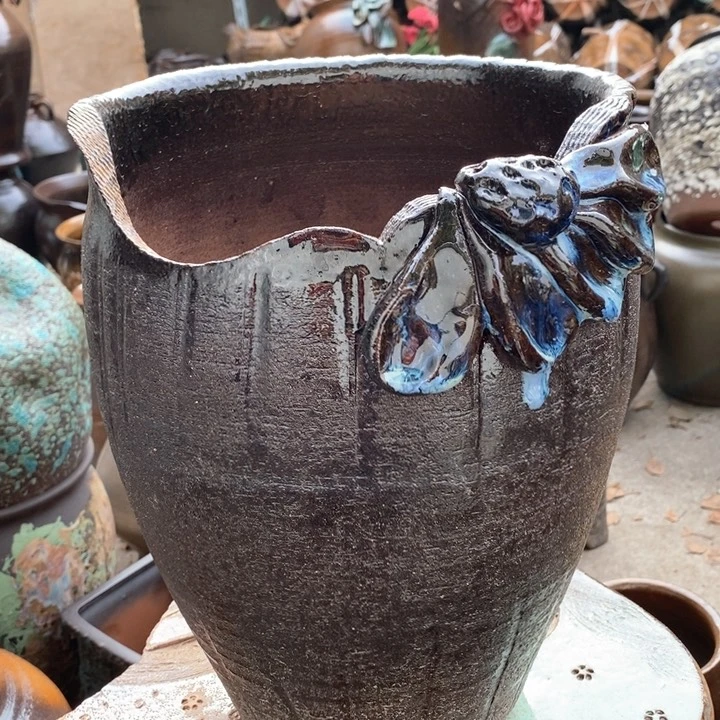 紫砂花盆高约27口约20手工