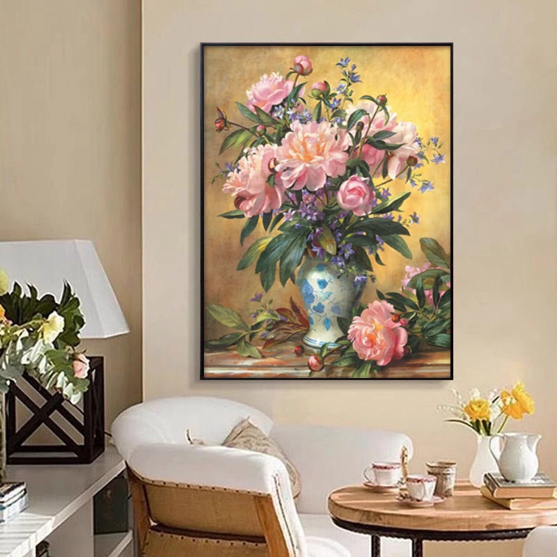 C024牡丹花玄关装饰画美式复古客厅正进门墙画高级感挂画捡漏5