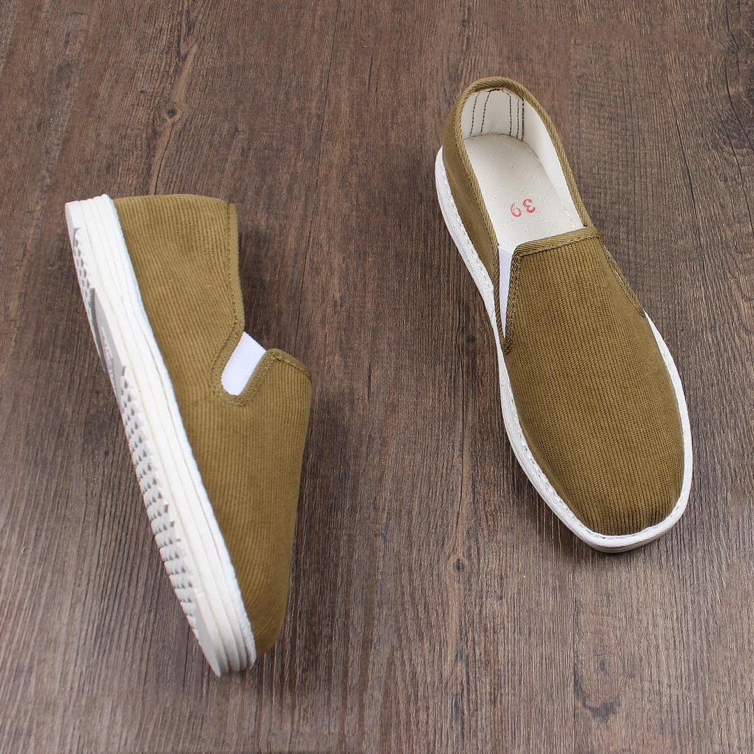 2025新款老北京布鞋男夏季透气灯芯绒手工千层底一脚蹬软底休闲鞋