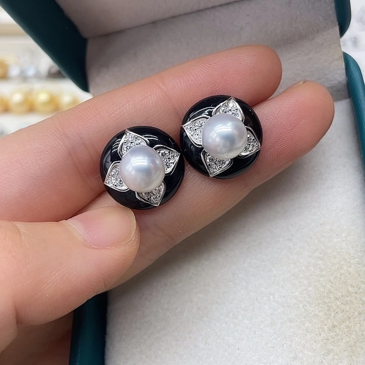 银S925镶嵌海水珍珠耳饰