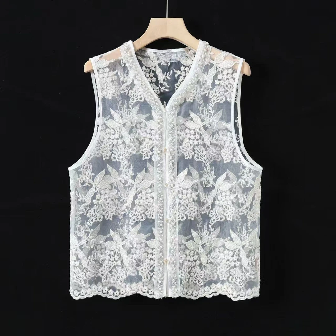 新中式镂空夏季女士蕾丝国风马甲薄款透气百搭无袖马夹